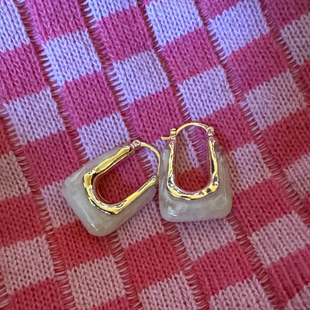 Gold and Cream Hoop Earrings